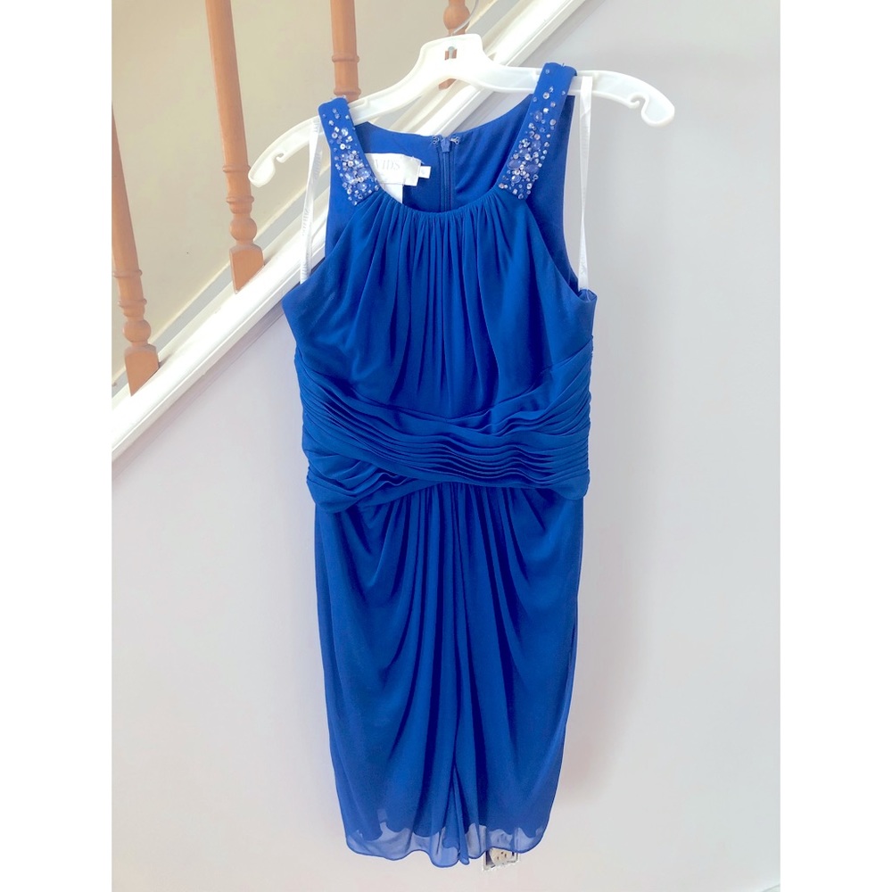 David’s Bridal Mesh Dress with High Neck Beading